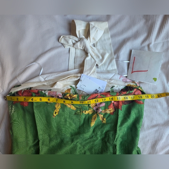 H&M PREMIUM linen-blend halterneck dress floral green/flowers BNWT - Picture 8 of 16